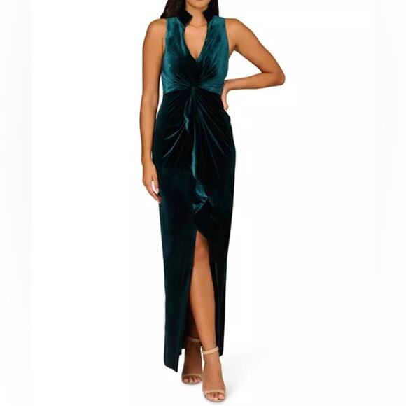 Aidan Mattox Women’s Stretch Velvet V-Neck Gown Hunter Green Sz 16 - Picture 2 of 10